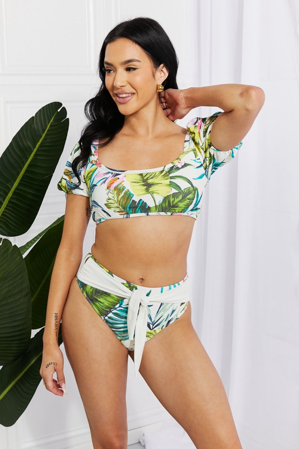 Marina West Swim Vacay Ready Puff Sleeve Bikini in Floral - Opal Chic Boutique