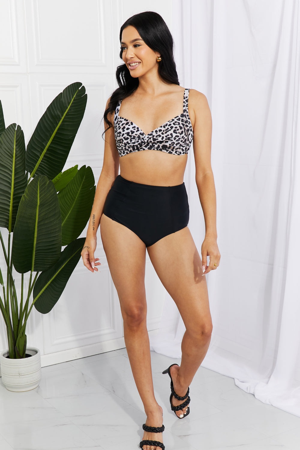 Marina West Swim Take A Dip Twist High-Rise Bikini in Leopard - Opal Chic Boutique