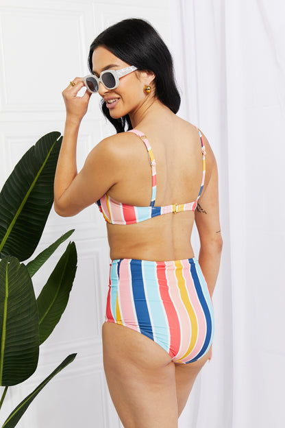 Marina West Swim Take A Dip Twist High-Rise Bikini in Stripe - Opal Chic Boutique