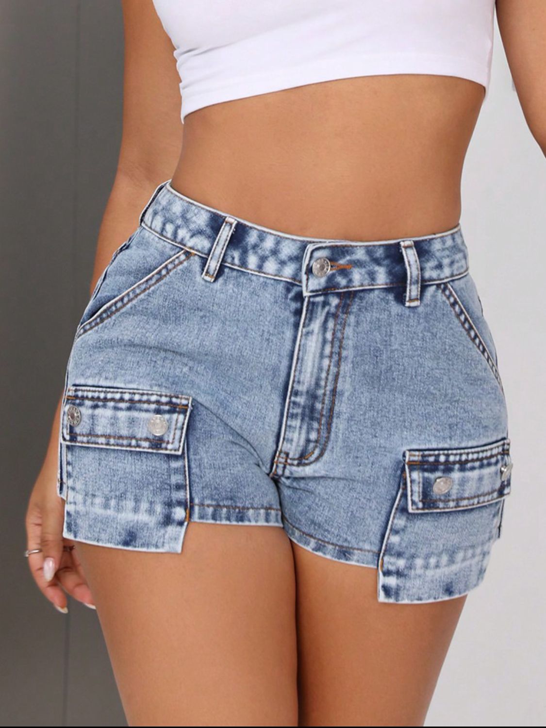 Mid-Rise Waist Denim Shorts with Pockets - Opal Chic Boutique