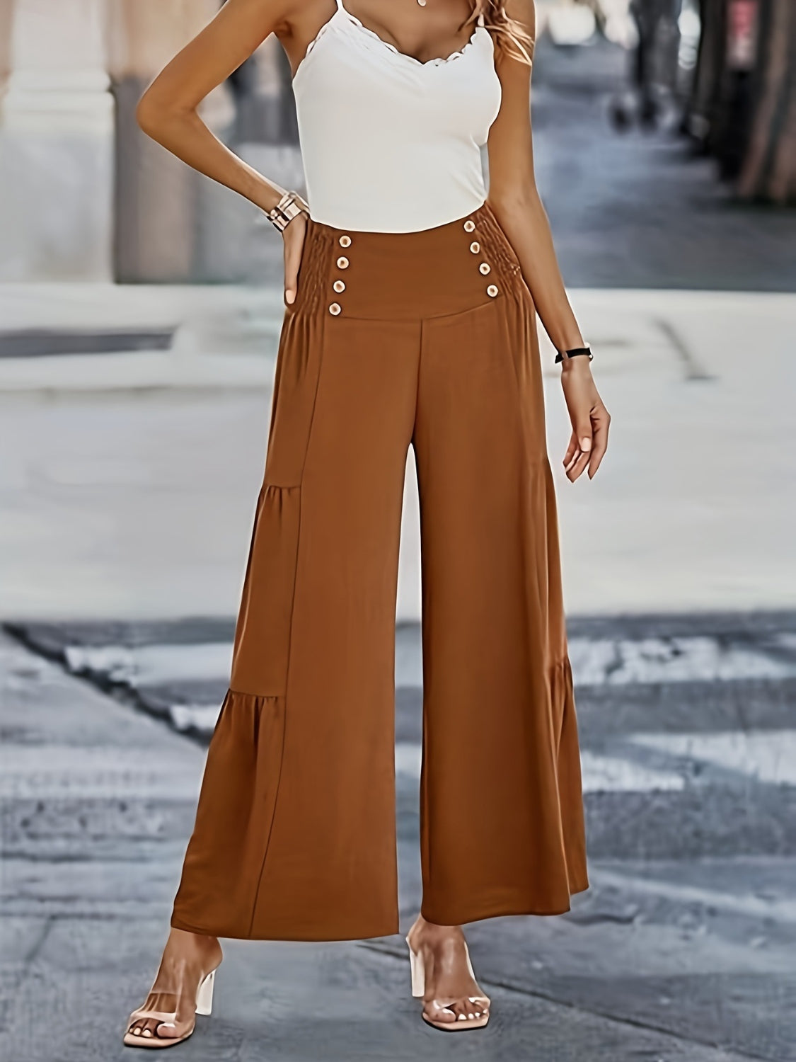 Retro Smocked Wide Leg Pants - Opal Chic Boutique