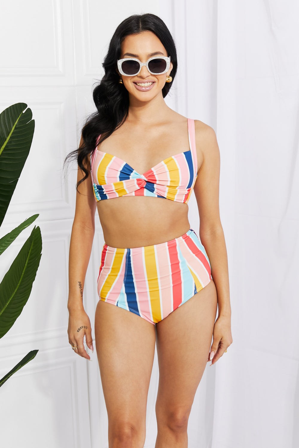 Marina West Swim Take A Dip Twist High-Rise Bikini in Stripe - Opal Chic Boutique