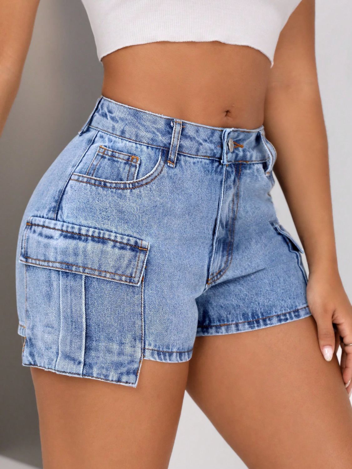 Mid-Rise Cargo Denim Shorts - Opal Chic Boutique