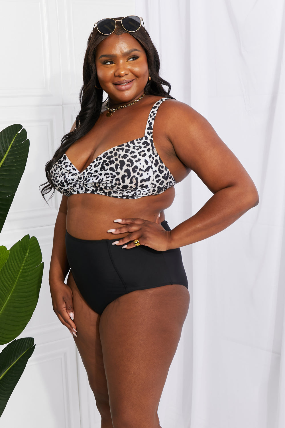 Marina West Swim Take A Dip Twist High-Rise Bikini in Leopard - Opal Chic Boutique