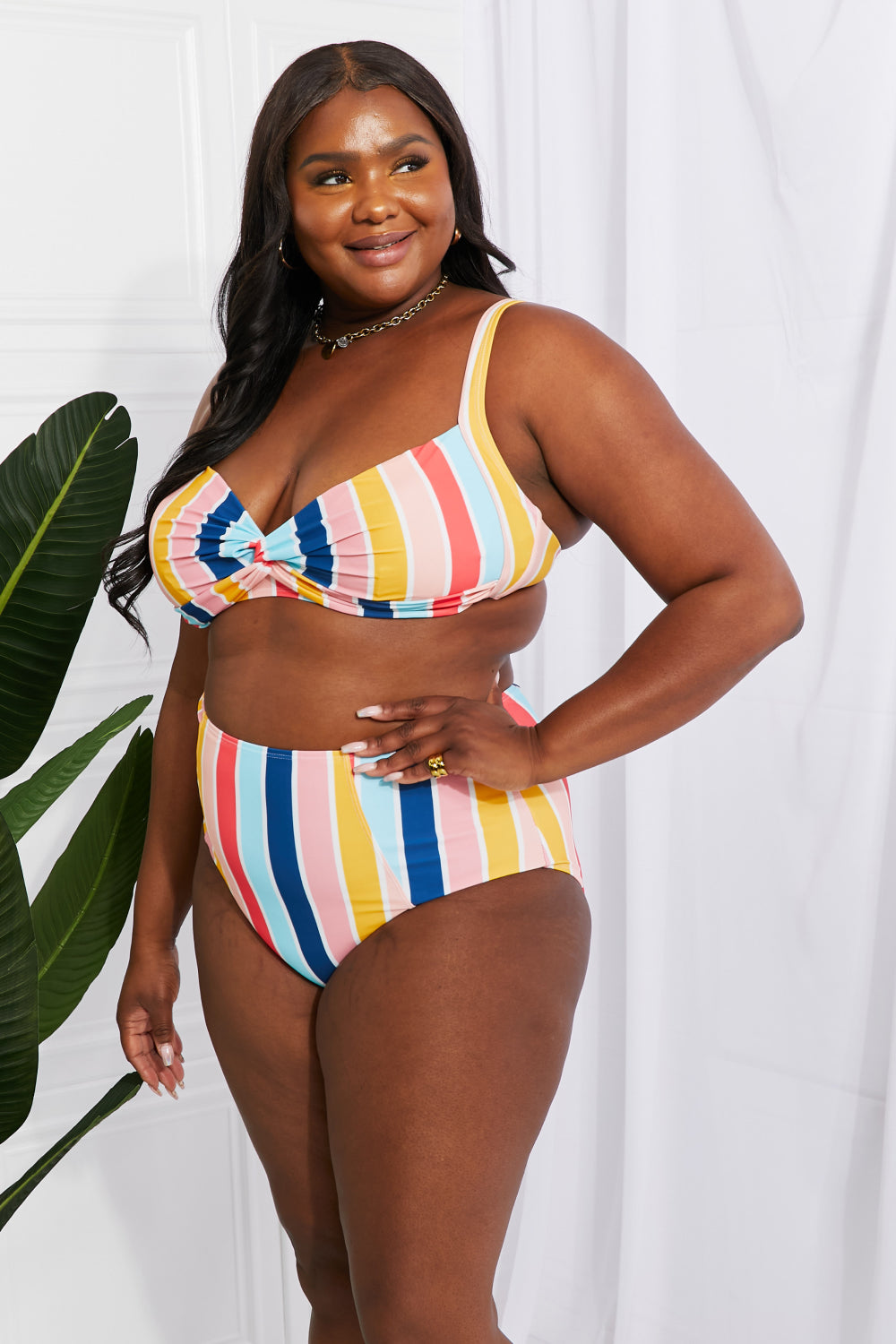 Marina West Swim Take A Dip Twist High-Rise Bikini in Stripe - Opal Chic Boutique