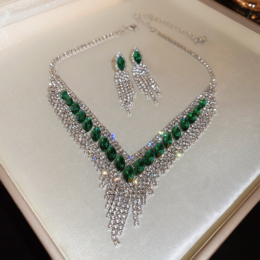 Elegant Emerald & Rhinestone Jewelry Set