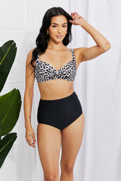 Marina West Swim Take A Dip Twist High-Rise Bikini in Leopard - Opal Chic Boutique