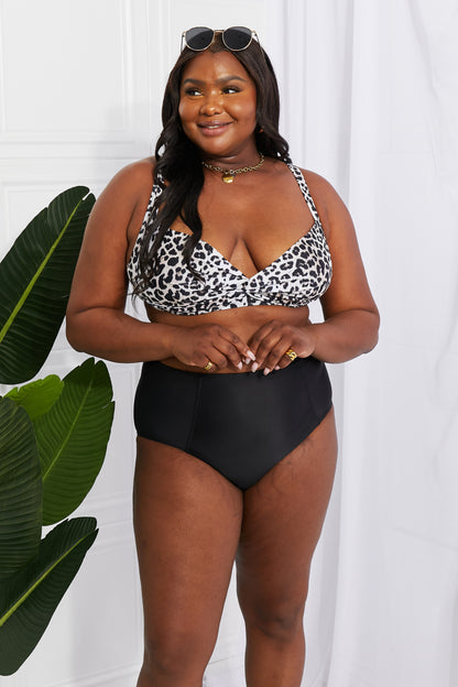 Marina West Swim Take A Dip Twist High-Rise Bikini in Leopard - Opal Chic Boutique