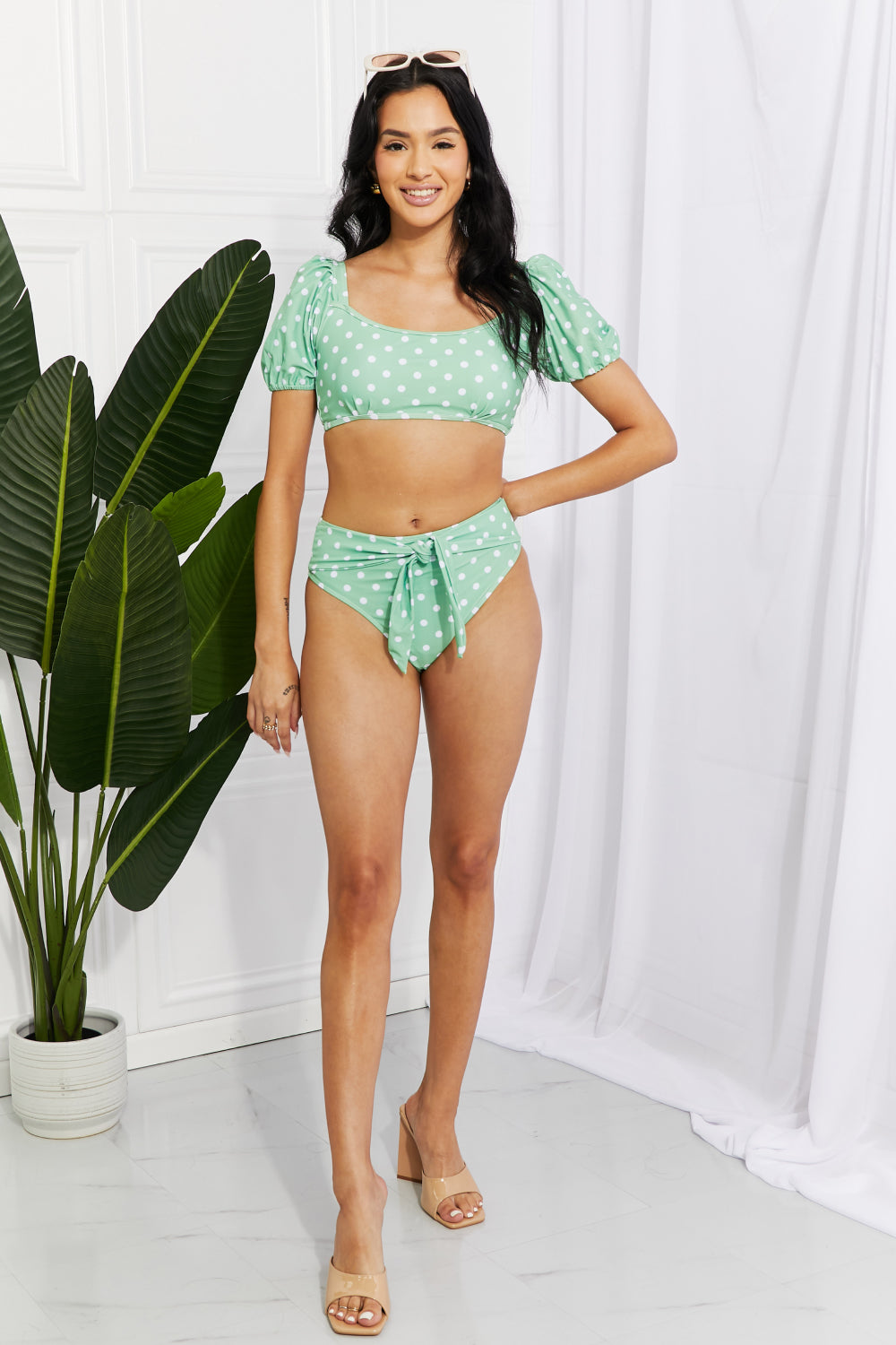 Marina West Swim Vacay Ready Puff Sleeve Bikini in Gum Leaf - Opal Chic Boutique