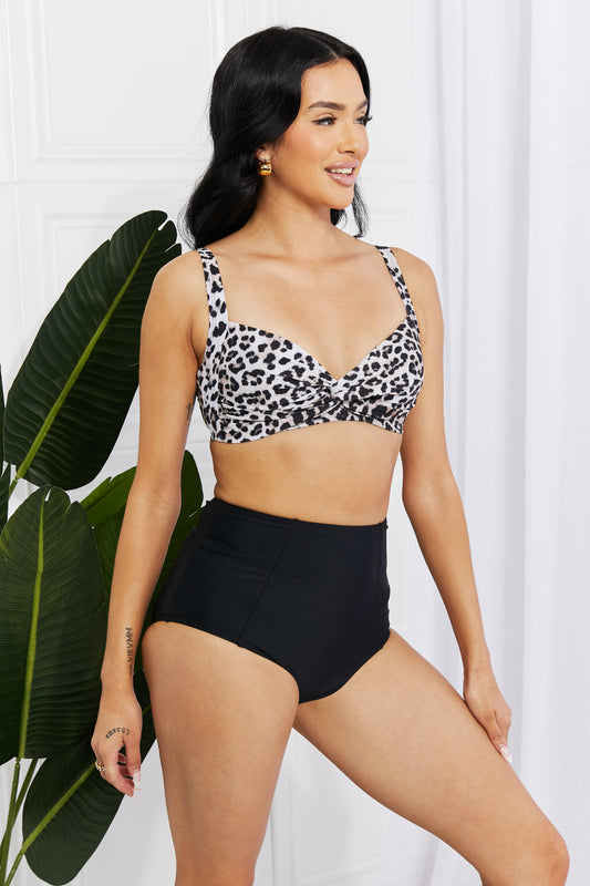 Marina West Swim Take A Dip Twist High-Rise Bikini in Leopard - Opal Chic Boutique