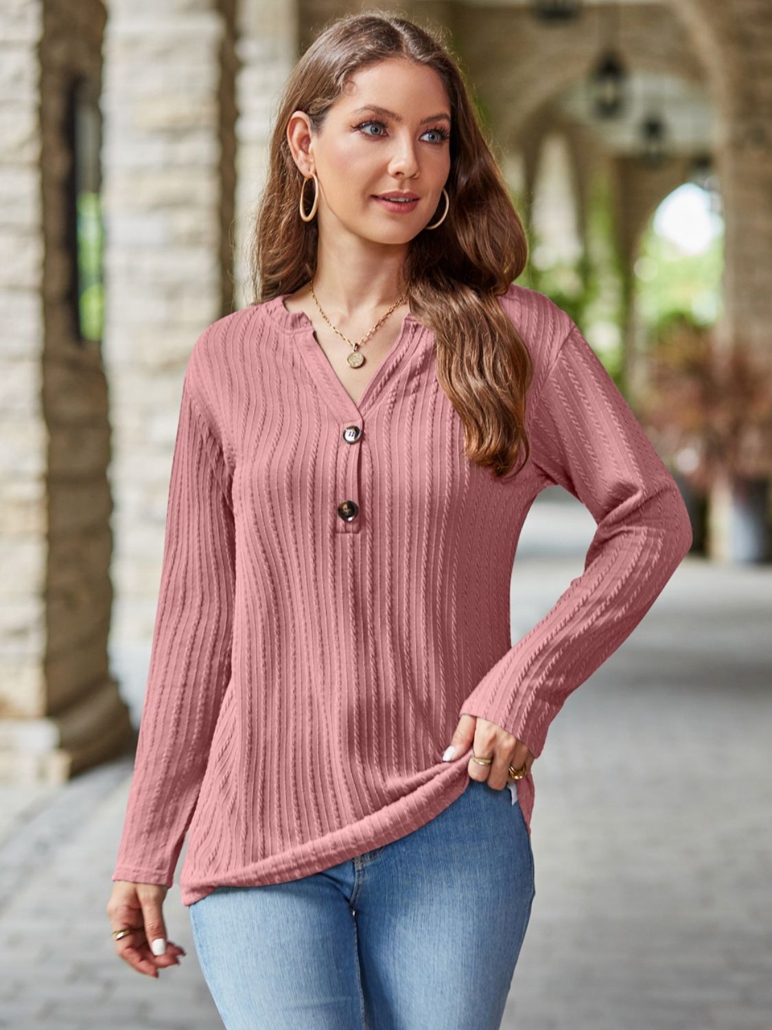 Mandy Notched Long Sleeve T-Shirt