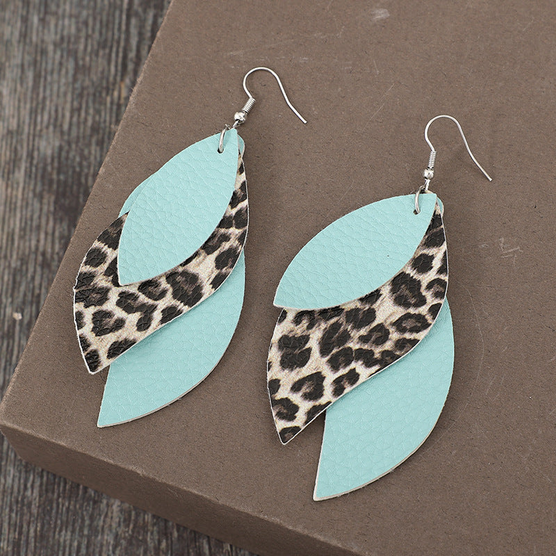 Leapord Print Leaf Earrings