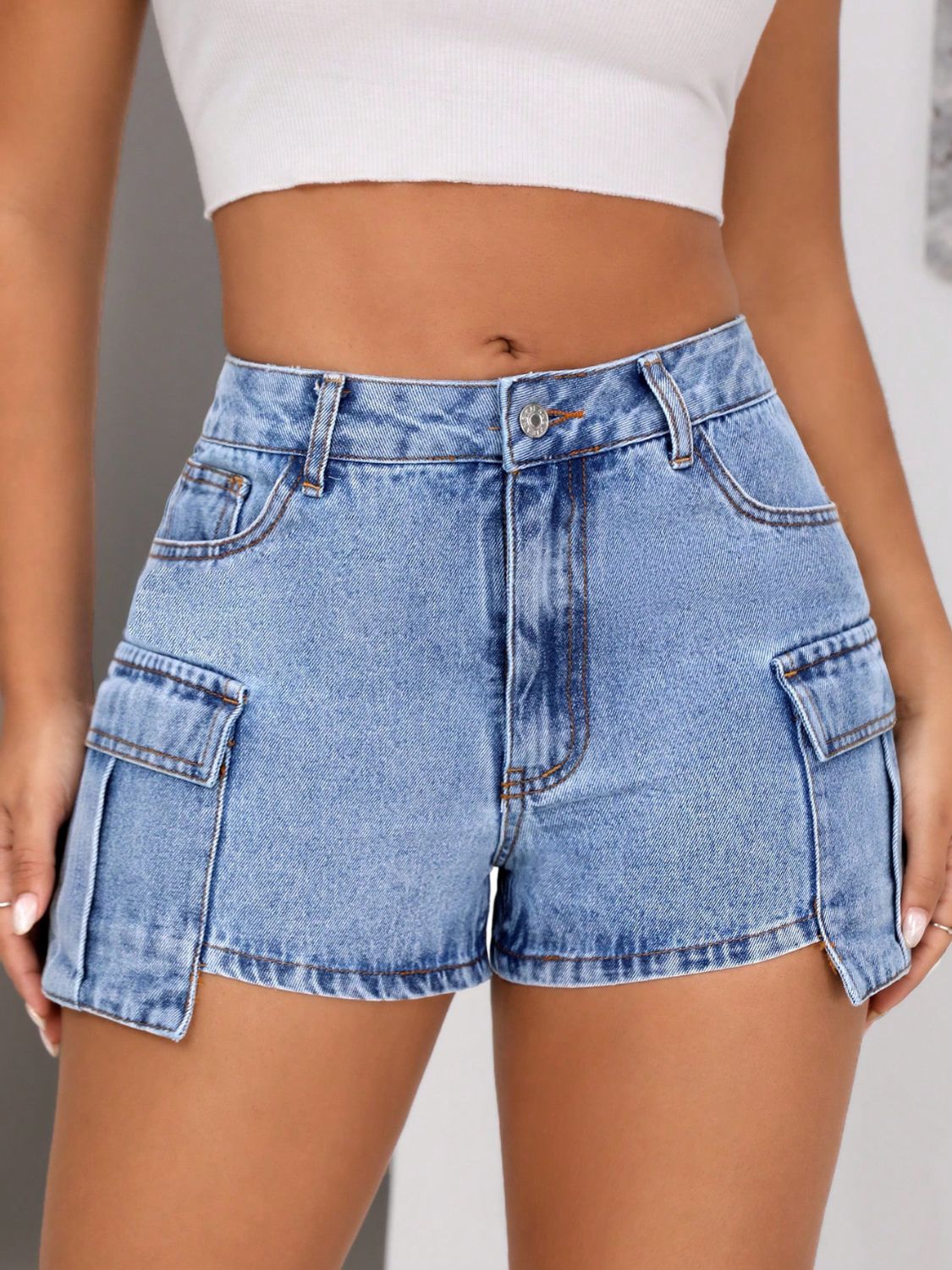 Mid-Rise Cargo Denim Shorts - Opal Chic Boutique