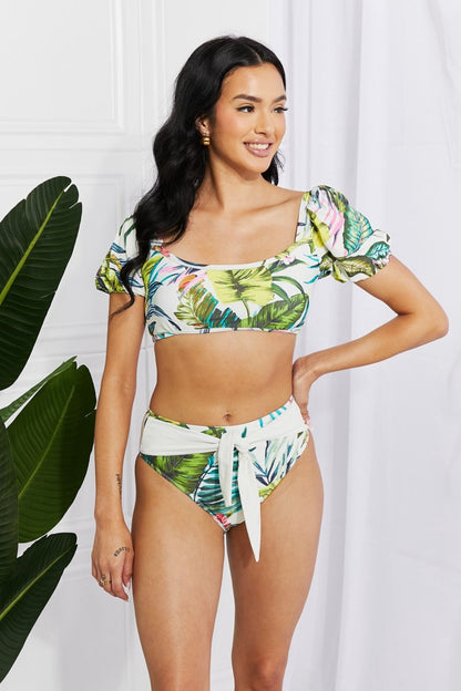 Marina West Swim Vacay Ready Puff Sleeve Bikini in Floral - Opal Chic Boutique