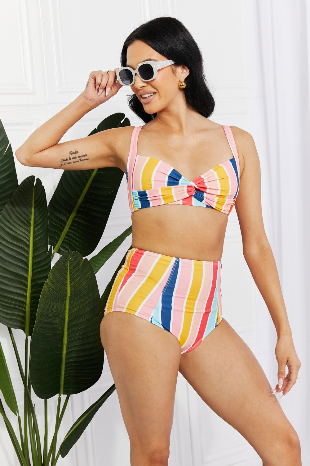 Marina West Swim Take A Dip Twist High-Rise Bikini in Stripe - Opal Chic Boutique