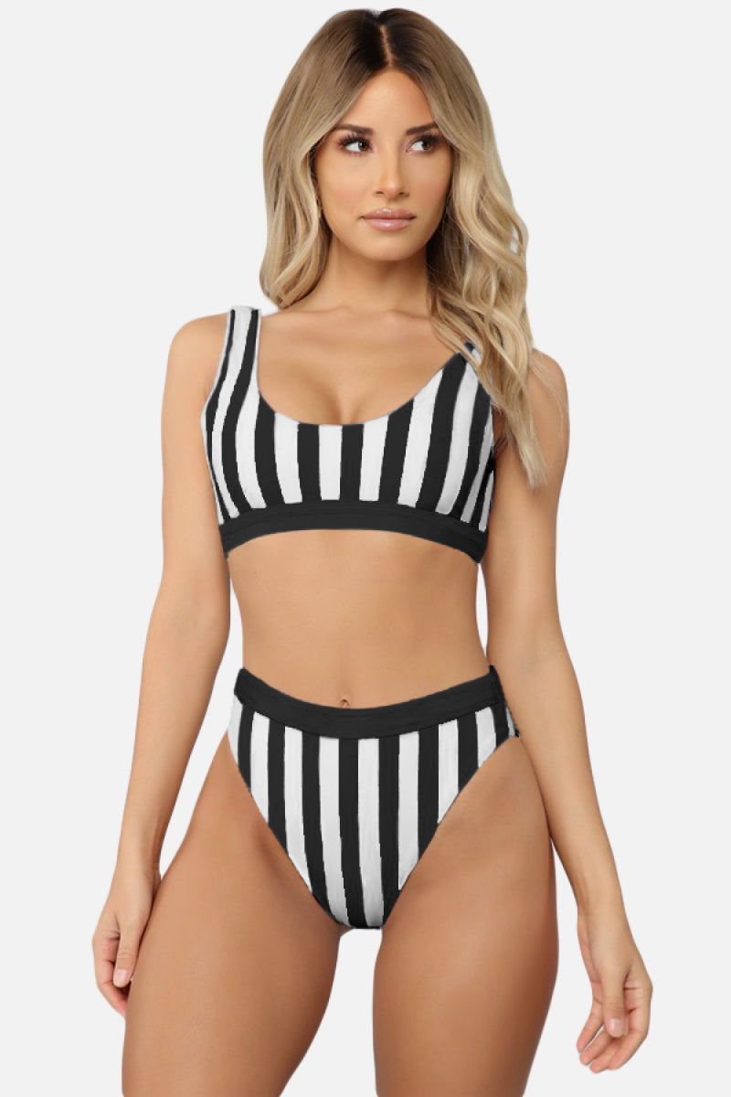 Striped Tank High Waist Bikini - Opal Chic Boutique