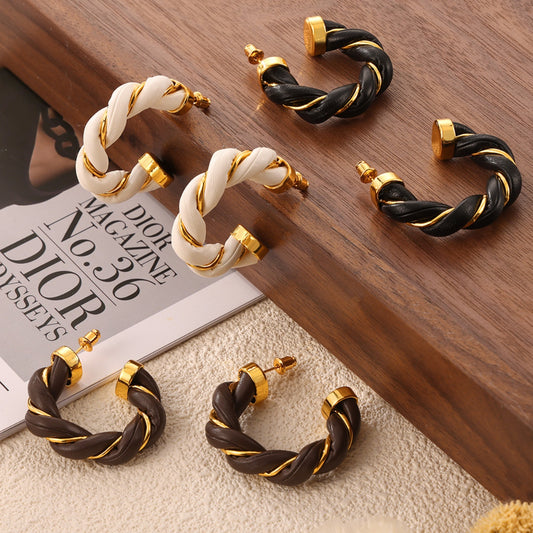 Twisted Leather Hoop Earrings