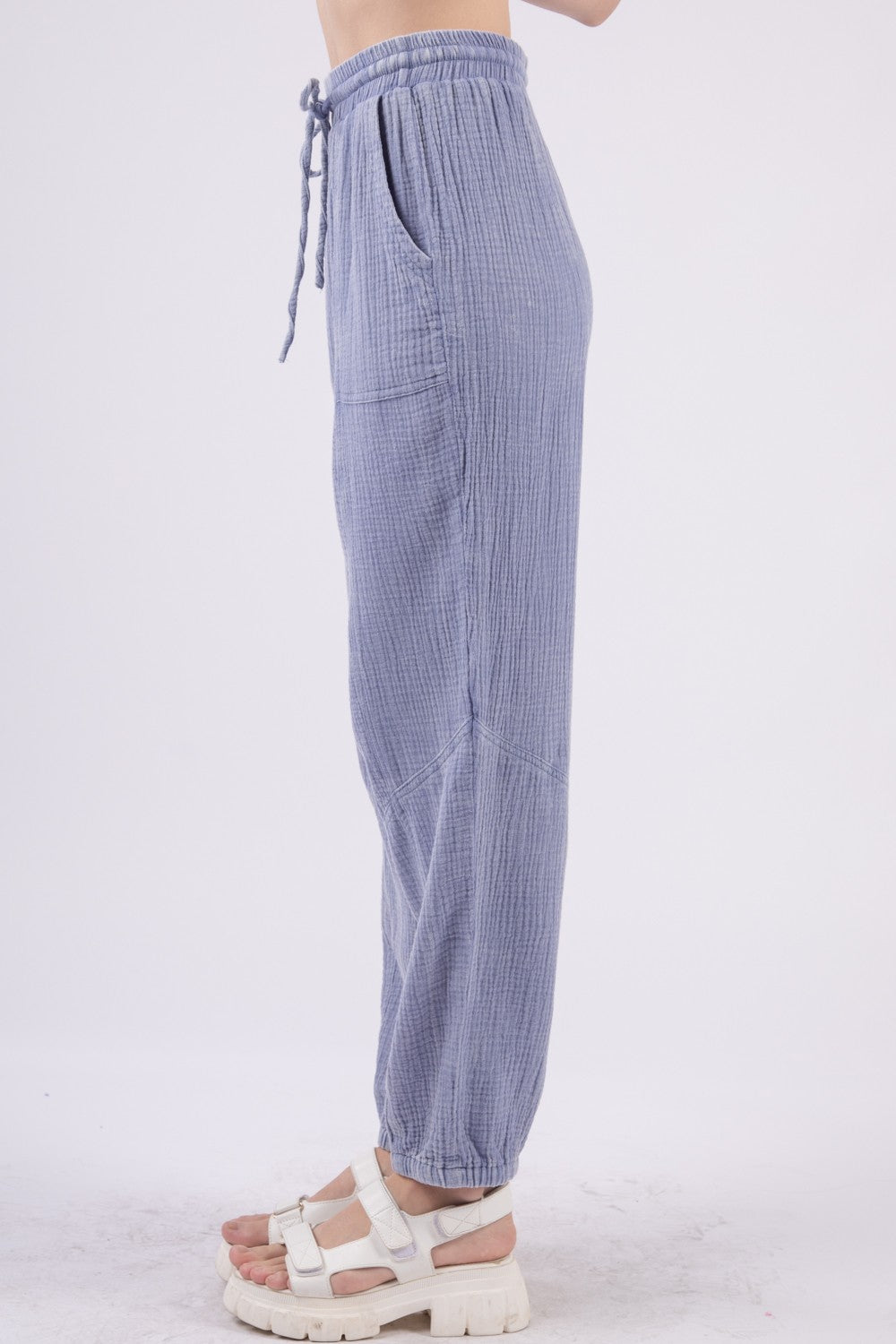 Blue Drawstring Cargo Pants - Opal Chic Boutique