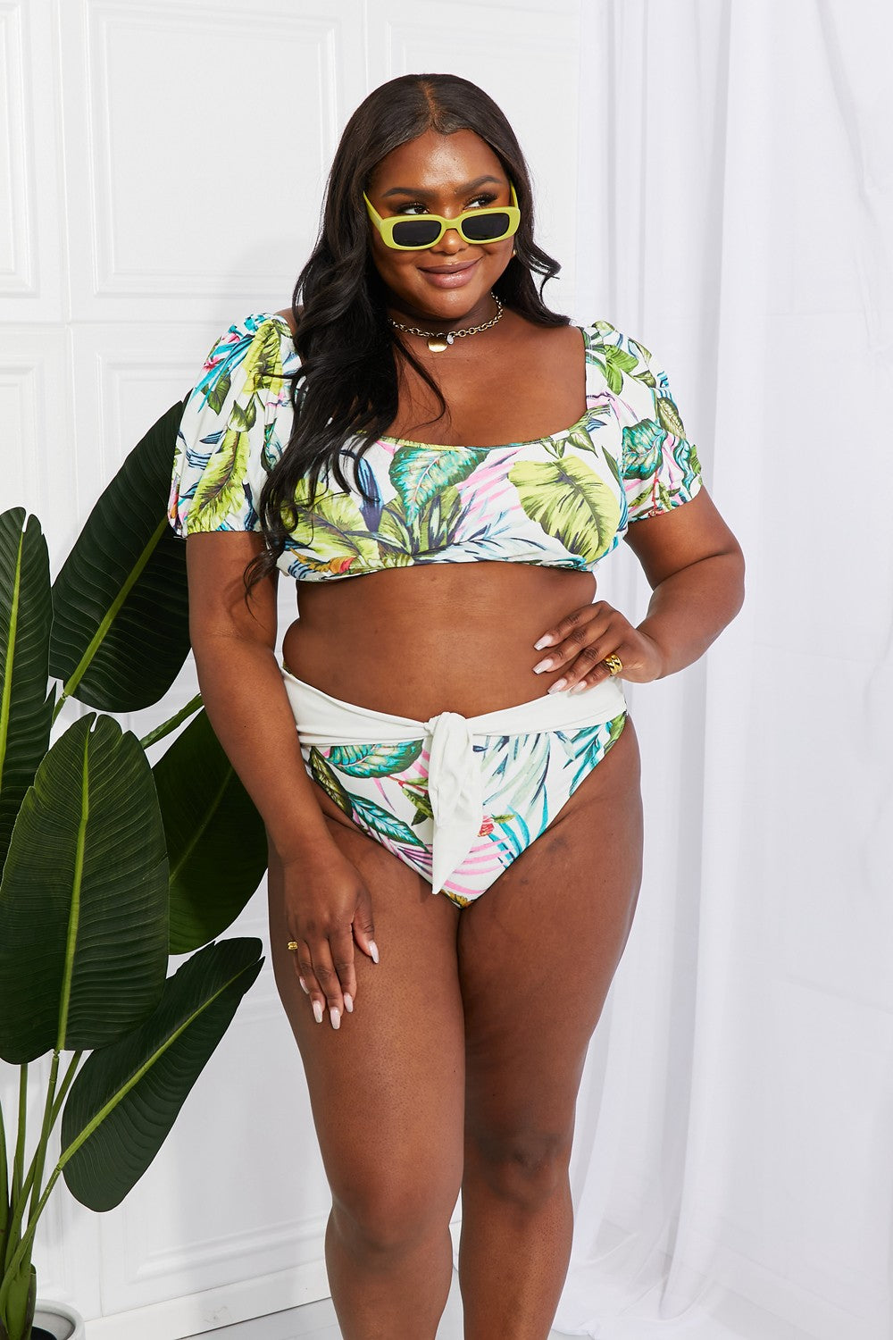 Marina West Swim Vacay Ready Puff Sleeve Bikini in Floral - Opal Chic Boutique