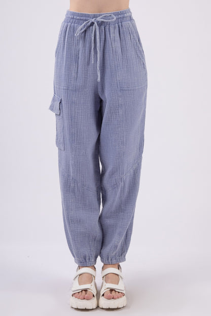 Blue Drawstring Cargo Pants - Opal Chic Boutique