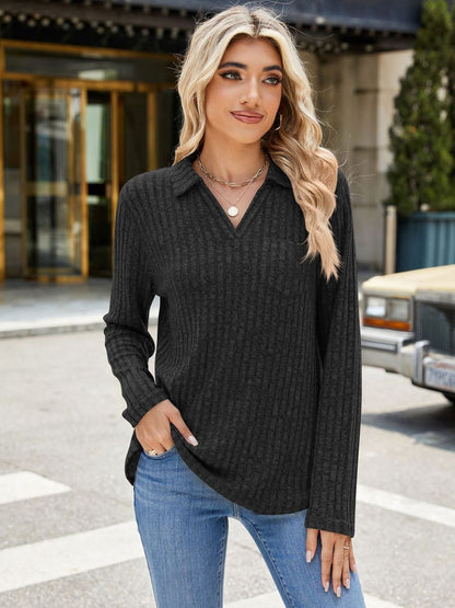 Johnny Collar Long Sleeve Tee - Opal Chic Boutique