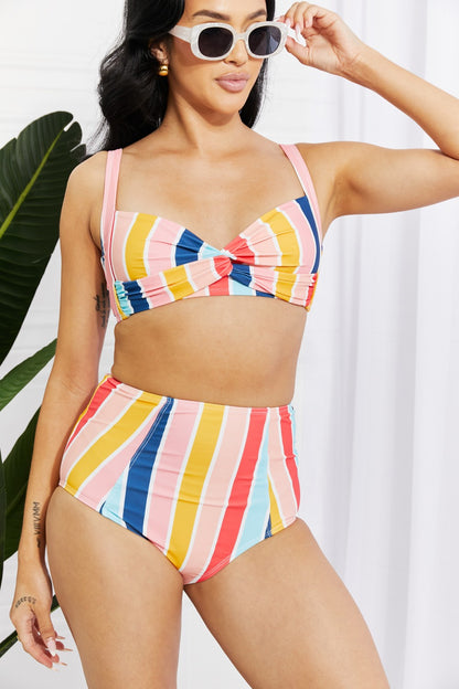 Marina West Swim Take A Dip Twist High-Rise Bikini in Stripe - Opal Chic Boutique