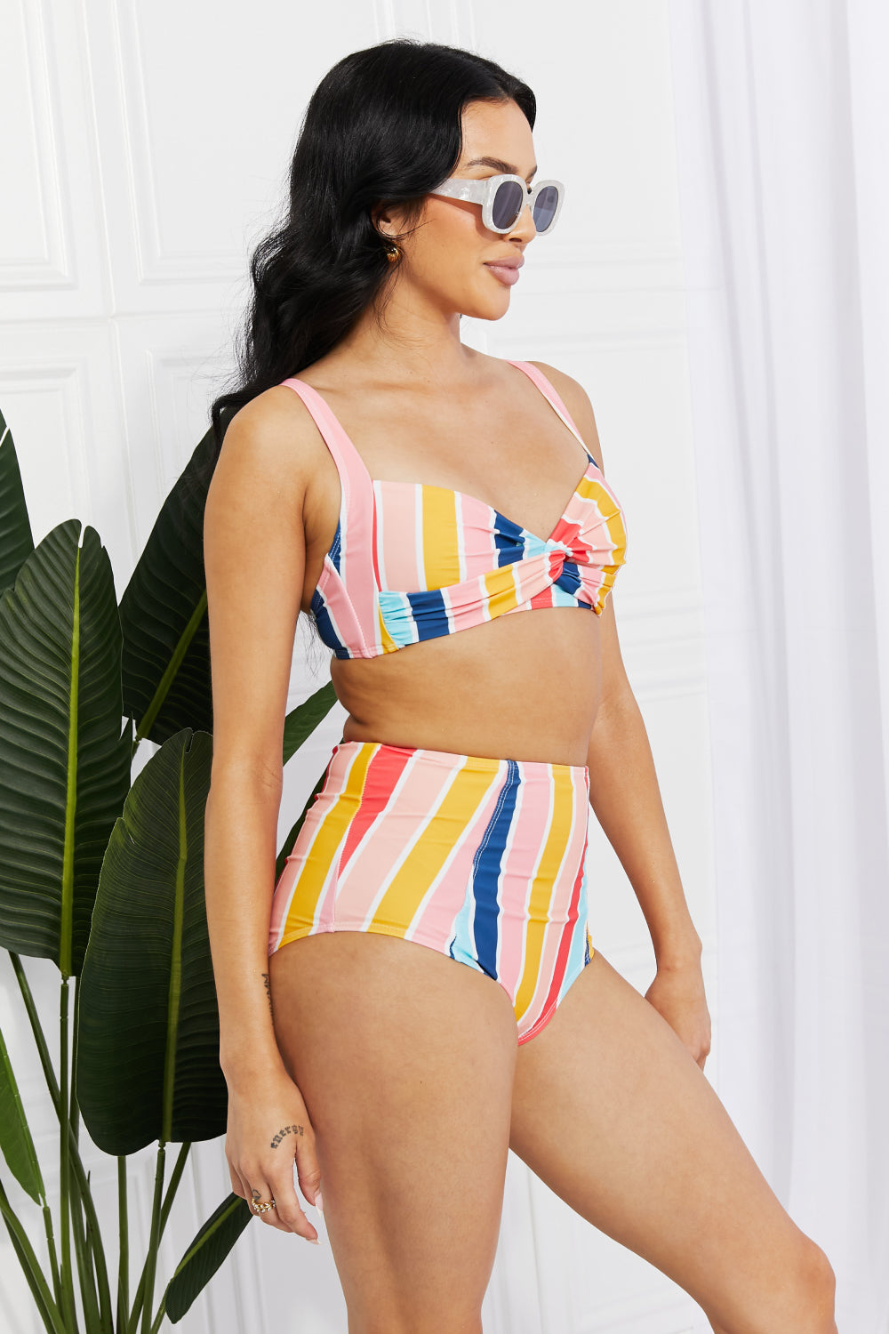 Marina West Swim Take A Dip Twist High-Rise Bikini in Stripe - Opal Chic Boutique