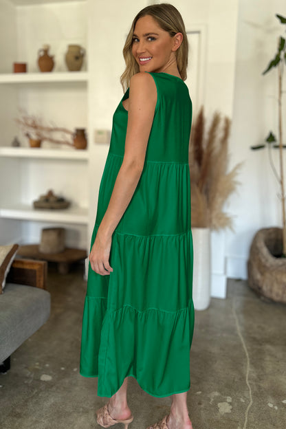 Green Goddess Tiered Dress - Opal Chic Boutique