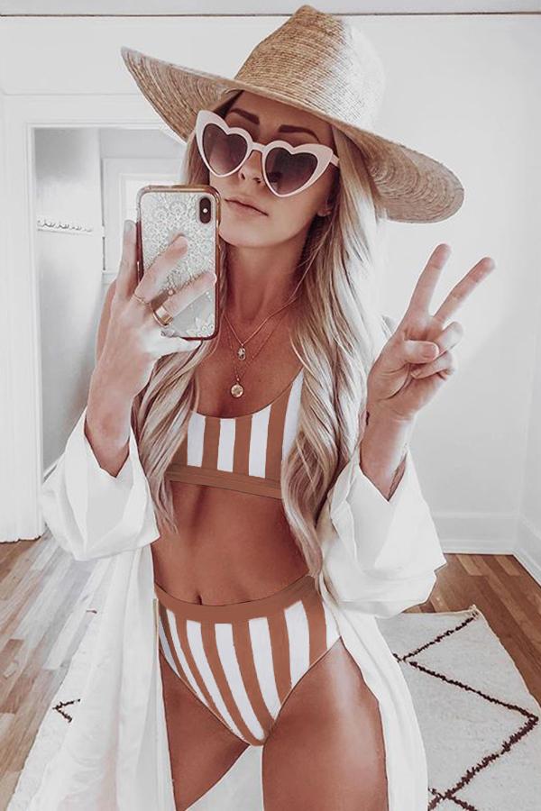 Striped Tank High Waist Bikini - Opal Chic Boutique