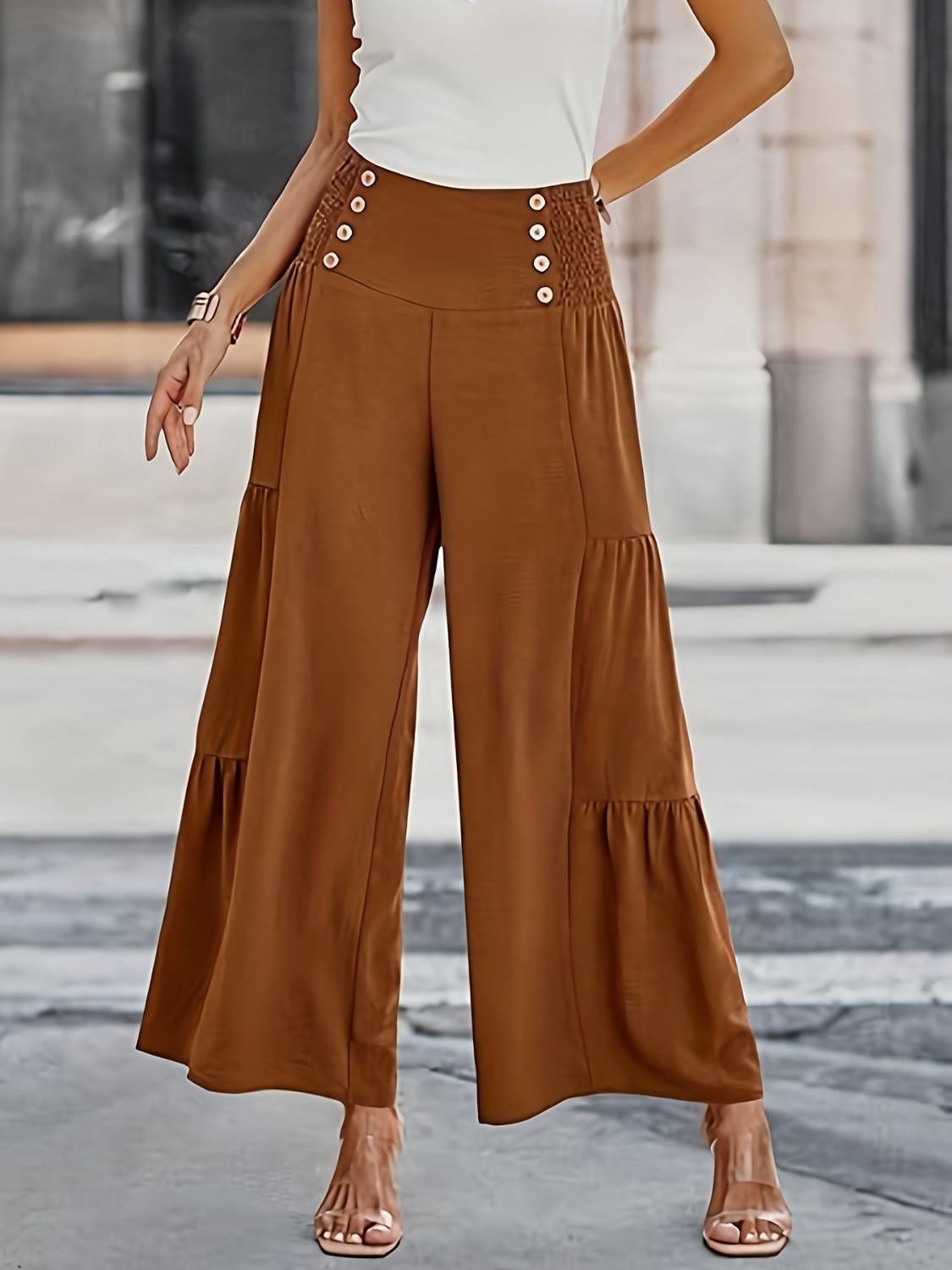 Retro Smocked Wide Leg Pants - Opal Chic Boutique