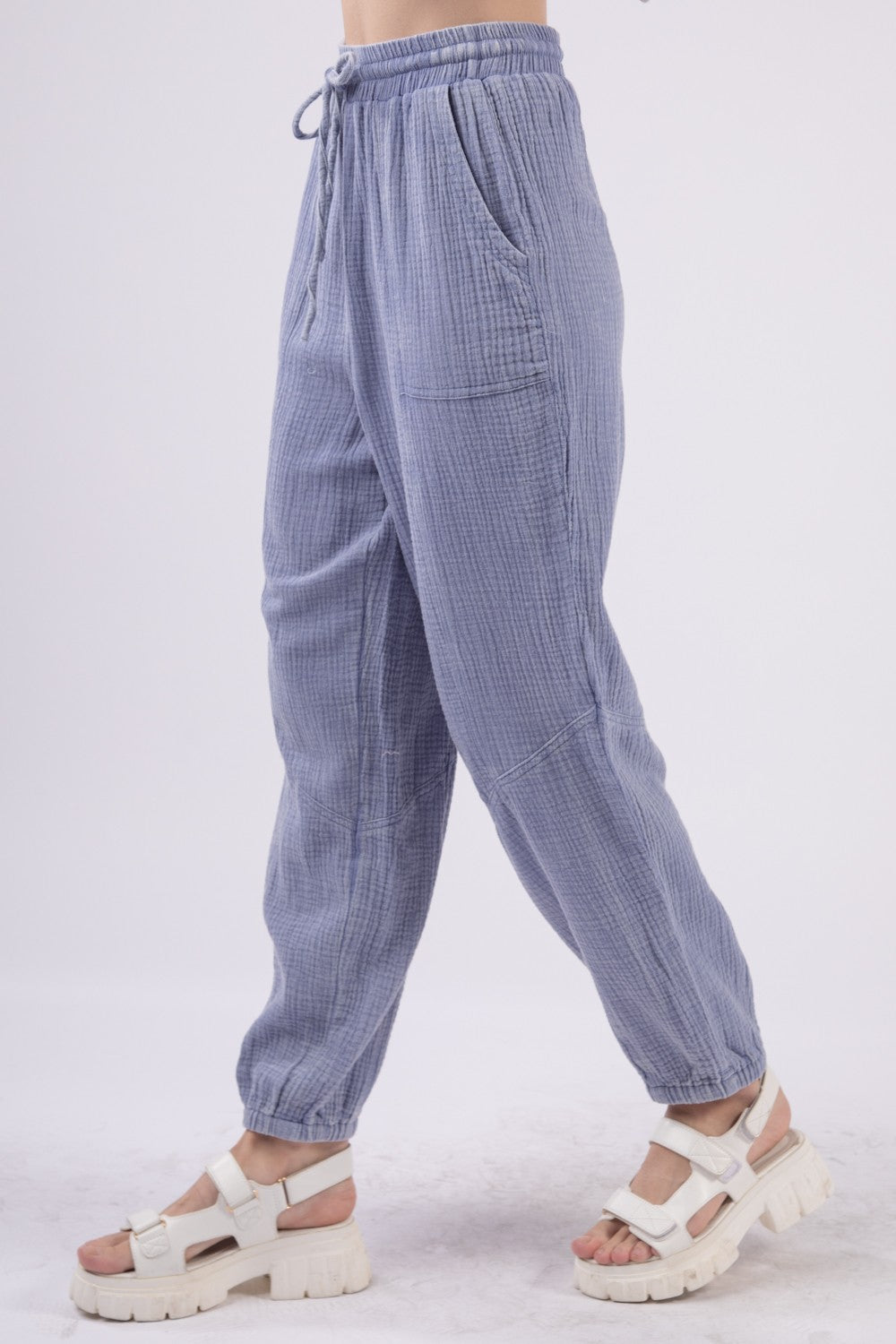 Blue Drawstring Cargo Pants - Opal Chic Boutique