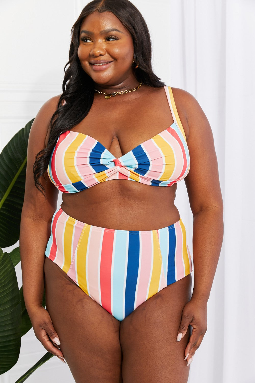 Marina West Swim Take A Dip Twist High-Rise Bikini in Stripe - Opal Chic Boutique