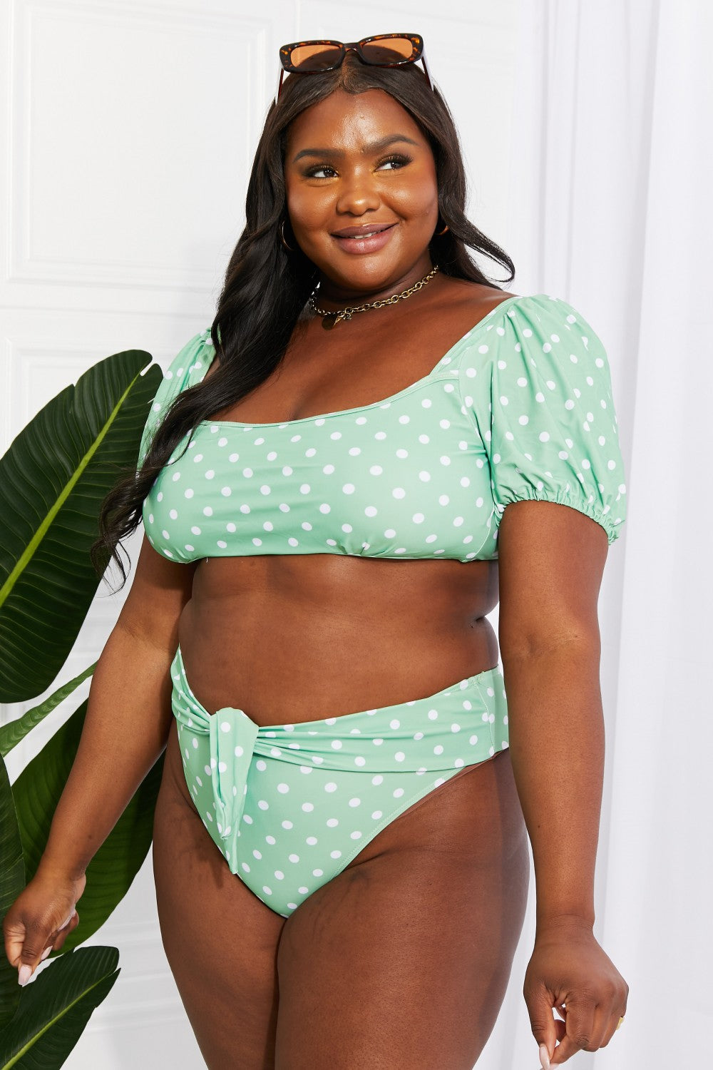 Marina West Swim Vacay Ready Puff Sleeve Bikini in Gum Leaf - Opal Chic Boutique