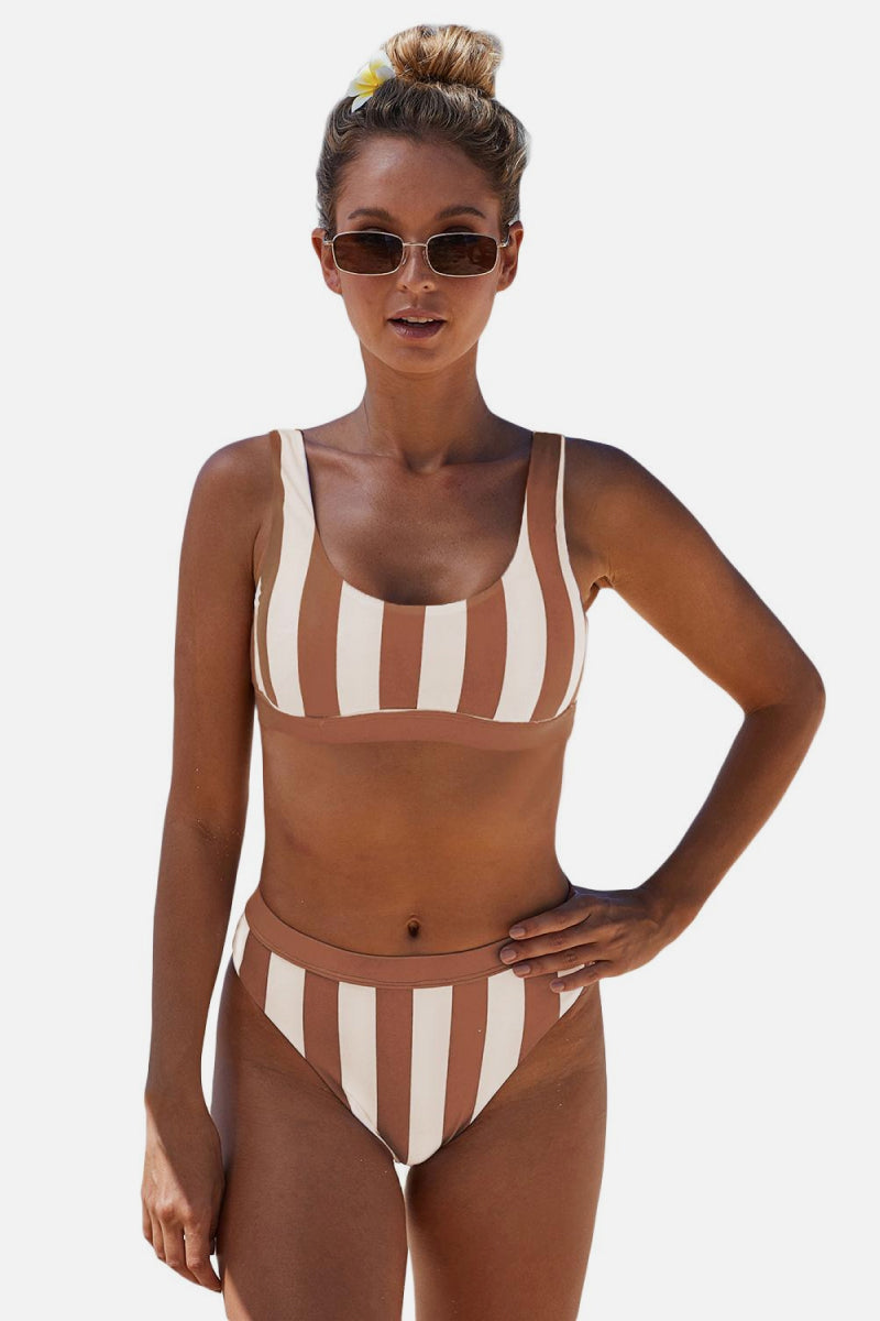 Striped Tank High Waist Bikini - Opal Chic Boutique